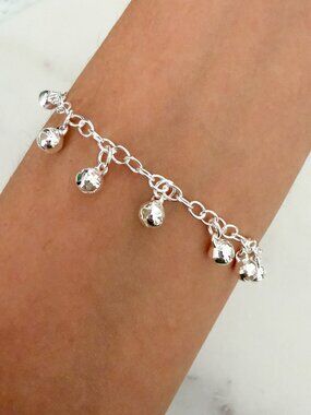 925 Sterling Silver Bead Bracelet Dangle Ball Charm Bracelet